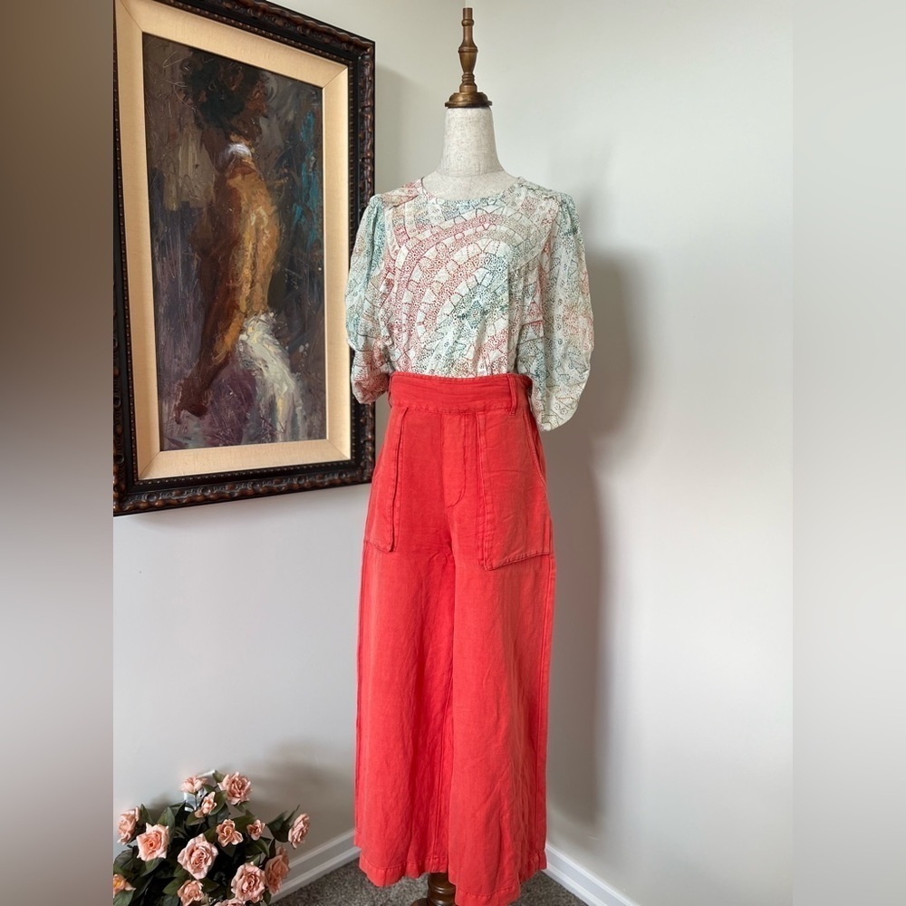 Anthropologie Eri + Ali Geometric Blouse Top Balloon Sleeves Size Small